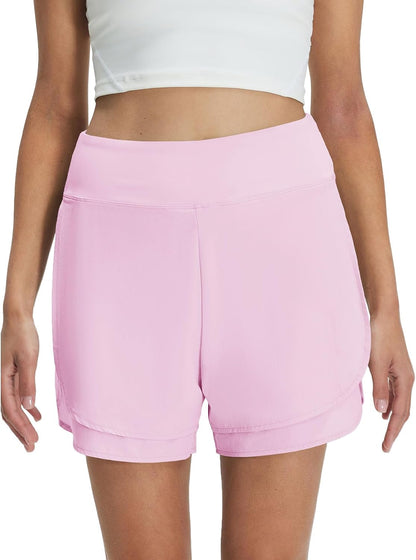 M MAELREG Women's 2 in 1 Golf Shorts 4" Inseam, High Waisted Tennis Running Athletic Spandex Underneath Liner 3 Pockets