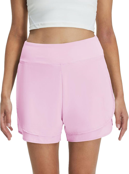 M MAELREG Women's 2 in 1 Golf Shorts 4" Inseam, High Waisted Tennis Running Athletic Spandex Underneath Liner 3 Pockets