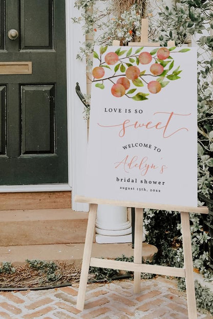 Personalized Peach Welcome Sign, Love Is So Sweet Bridal Shower Sign, Peach Bridal Shower Decor, Elegant Peach Themed Party Sign, Custom Bridal Shower Sign, Welcome Sign For Party, Custom Wedding Shower Sign