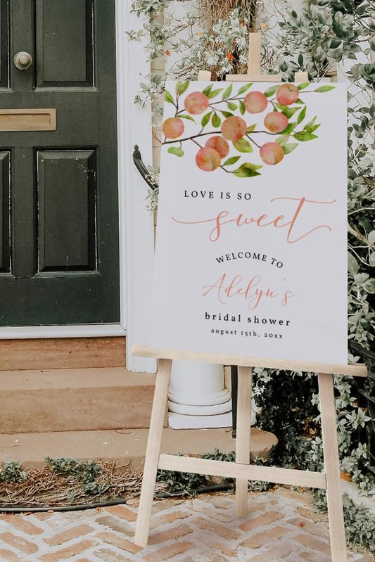 Personalized Peach Welcome Sign, Love Is So Sweet Bridal Shower Sign, Peach Bridal Shower Decor, Elegant Peach Themed Party Sign, Custom Bridal Shower Sign, Welcome Sign For Party, Custom Wedding Shower Sign