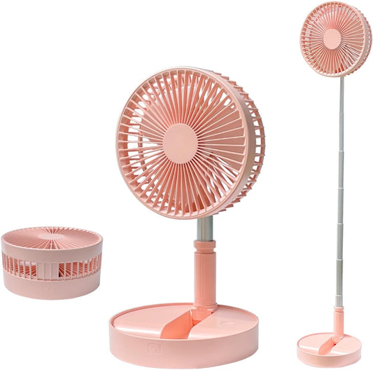 Pedestal Fan Foldable table fan, Adjustable Height, 7200mAh Rechargeable, Portable, Quiet, FoldAway (Pink)