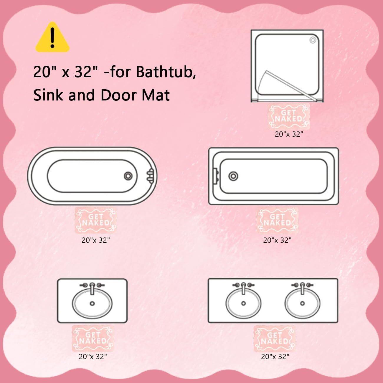 Light Pink Bow Get Naked Bath Mat Scalloped Bow Bathroom Rugs Cute Tufted Soft Water Absorbent Quick Dry Bath Mats for Bathroom Toilet Non Slip Bath Rug Aesthetic Decor Carpet, 20" x 32"