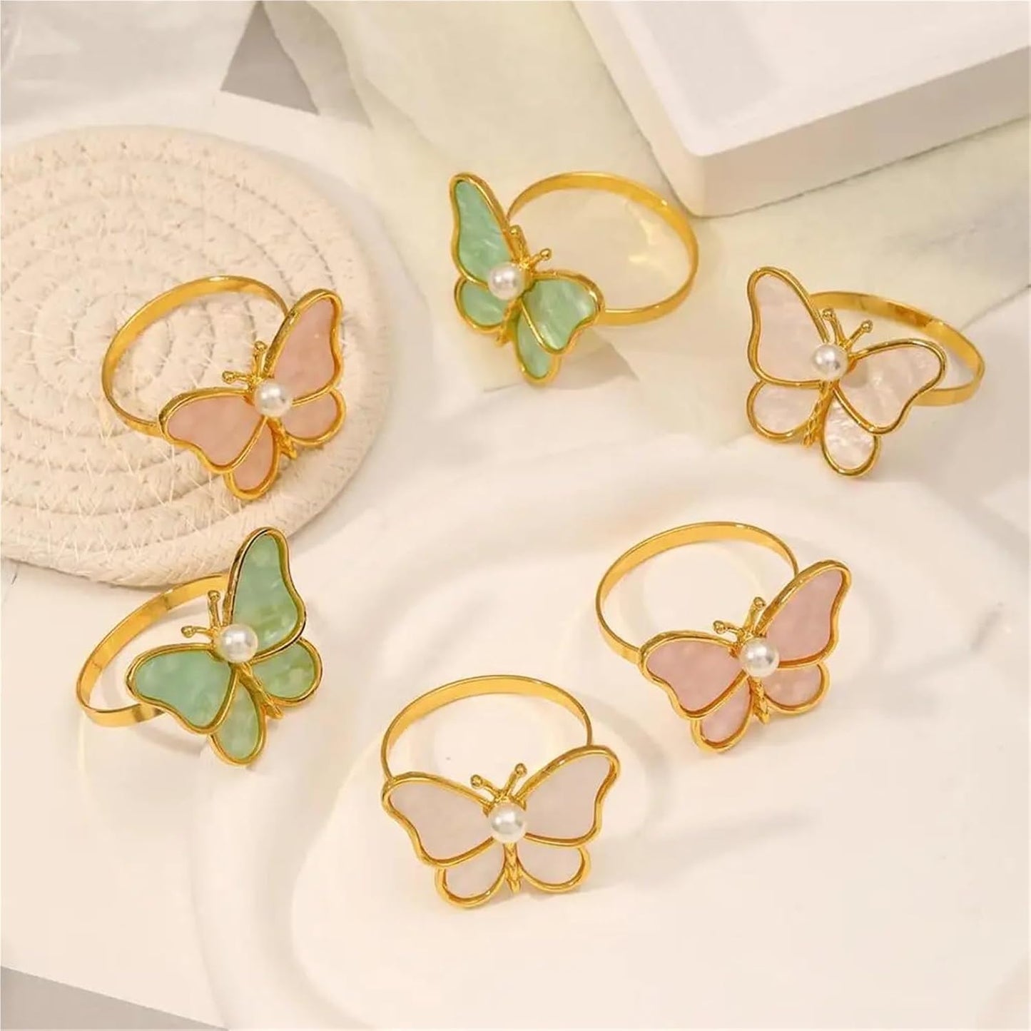 Napkin Rings Napkin Ring Faux Pearl Design Napkin Holder Alloy Butterfly-Shaped Napkin Buckle Table Decor Home Supplies(Pink)