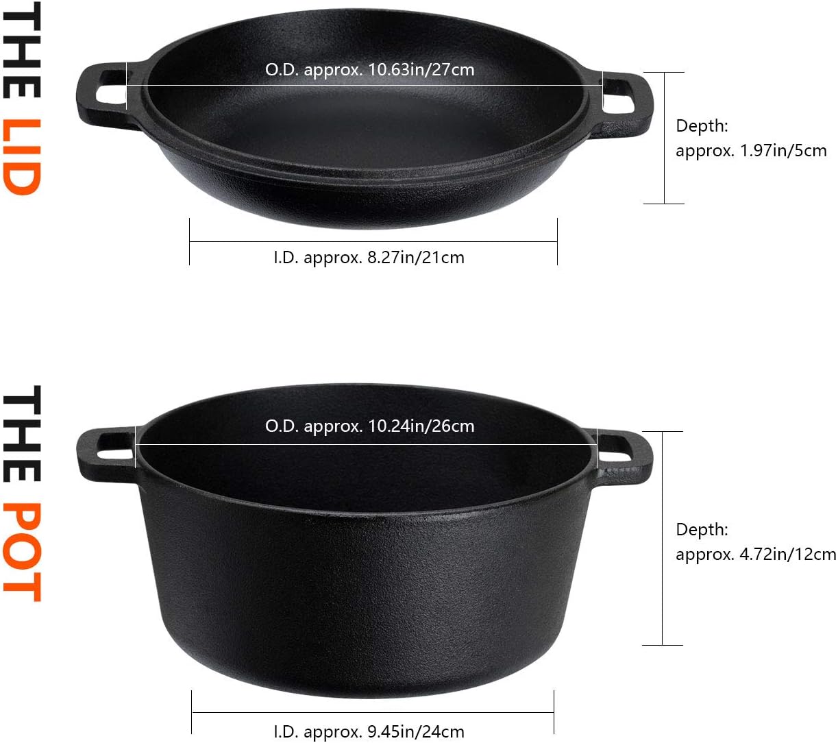 Overmont Enameled Cast Iron Dutch Oven 5.5QT pink + Overmont 2 in 1 Pre Seasoned Dutch Oven combo