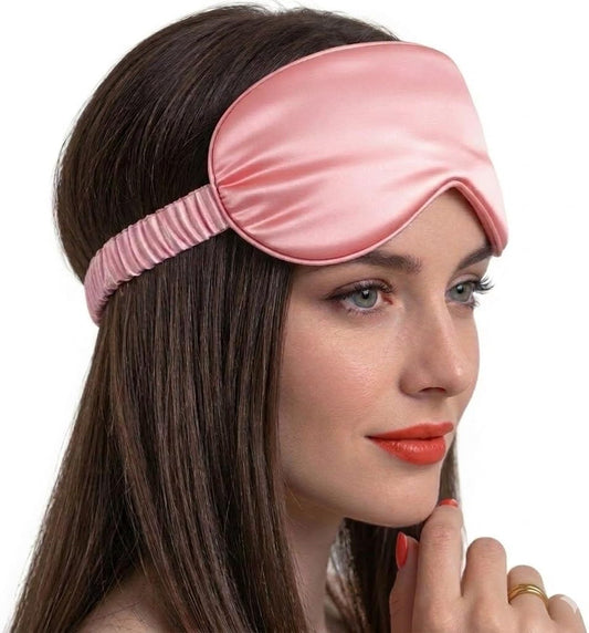 [1 Pack] QSYW Sleep Masks, Satin Eye Mask for Sleeping - Silky Eye Masks Bulk with Storage Bag & Elastic Strap,Pink