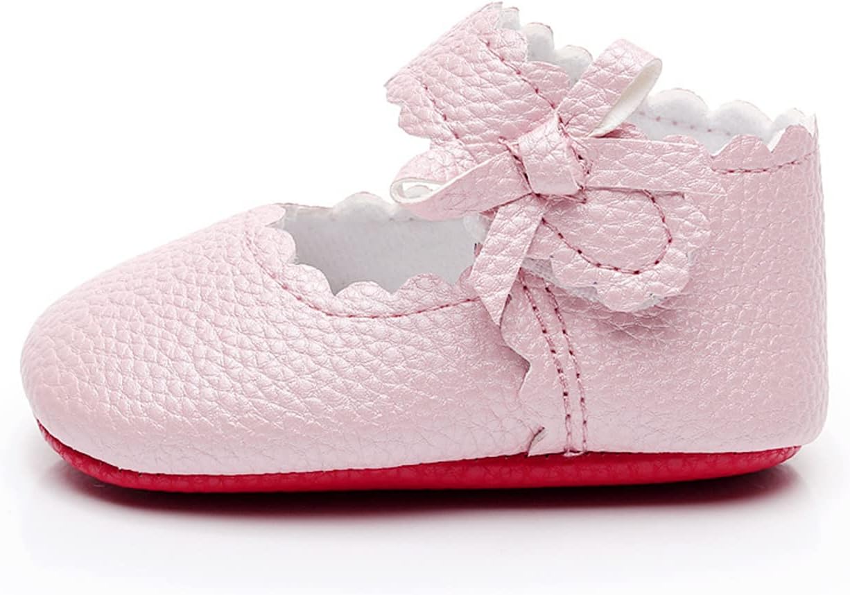 HONGTEYA Baby Girls Ballet Dress Shoes - Mary Jane Soft Sole Sidebow Toddler Moccasins