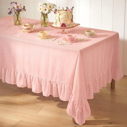 xo, Fetti Ruffle Tablecloth - Pink Polka Dot | Tea Party, Sheer Baby Pink Tablecloth, Party Decorations, Girly Decor, Coquette, Pastel