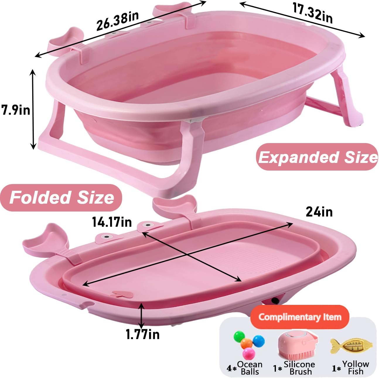 Dog Bath Tub with Dog Toys Pet Bathtub, Portable Puppy Bathtub for Easy Baths and Easy Storage, Dog Bath Tubs for Small Medium Pets-Foldable Pet Shower Tub with Drainage Hole, 26.5 x 17.2 x 7.8In,Pink