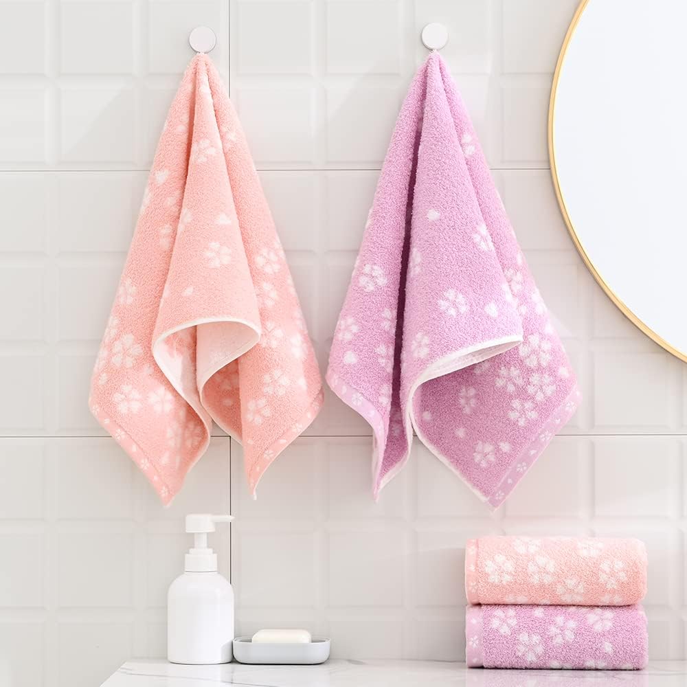 sense gnosis Pink Hand Towels Set of 2 Super Soft 100% Cotton Sakura Floral Pattern Highly Absorbent Decorative Hand Towels for Bathroom 13 x 29