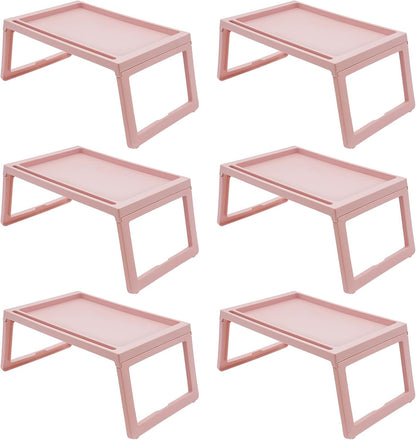 Foldable Lap Desk Set of 6, Portable Tray Table with Charging Hole & Tablet Slot for Bed Sofa Lightweight Laptop Stand for Home Office Kids Adults, White (Pink, 6Pcs)