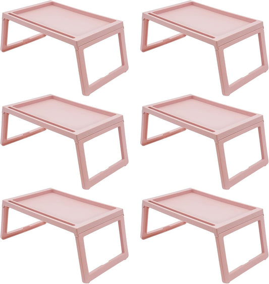 Foldable Lap Desk Set of 6, Portable Tray Table with Charging Hole & Tablet Slot for Bed Sofa Lightweight Laptop Stand for Home Office Kids Adults, White (Pink, 6Pcs)