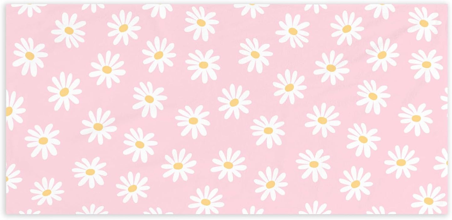 Pink Daisy Flower Beach Towel - Pink Wildflower Pool Towels Microfiber Absorb Water Travel Towels 60x30 Inches for Bathroom Gym, Spring Floral Botanical Plant Pool Towels