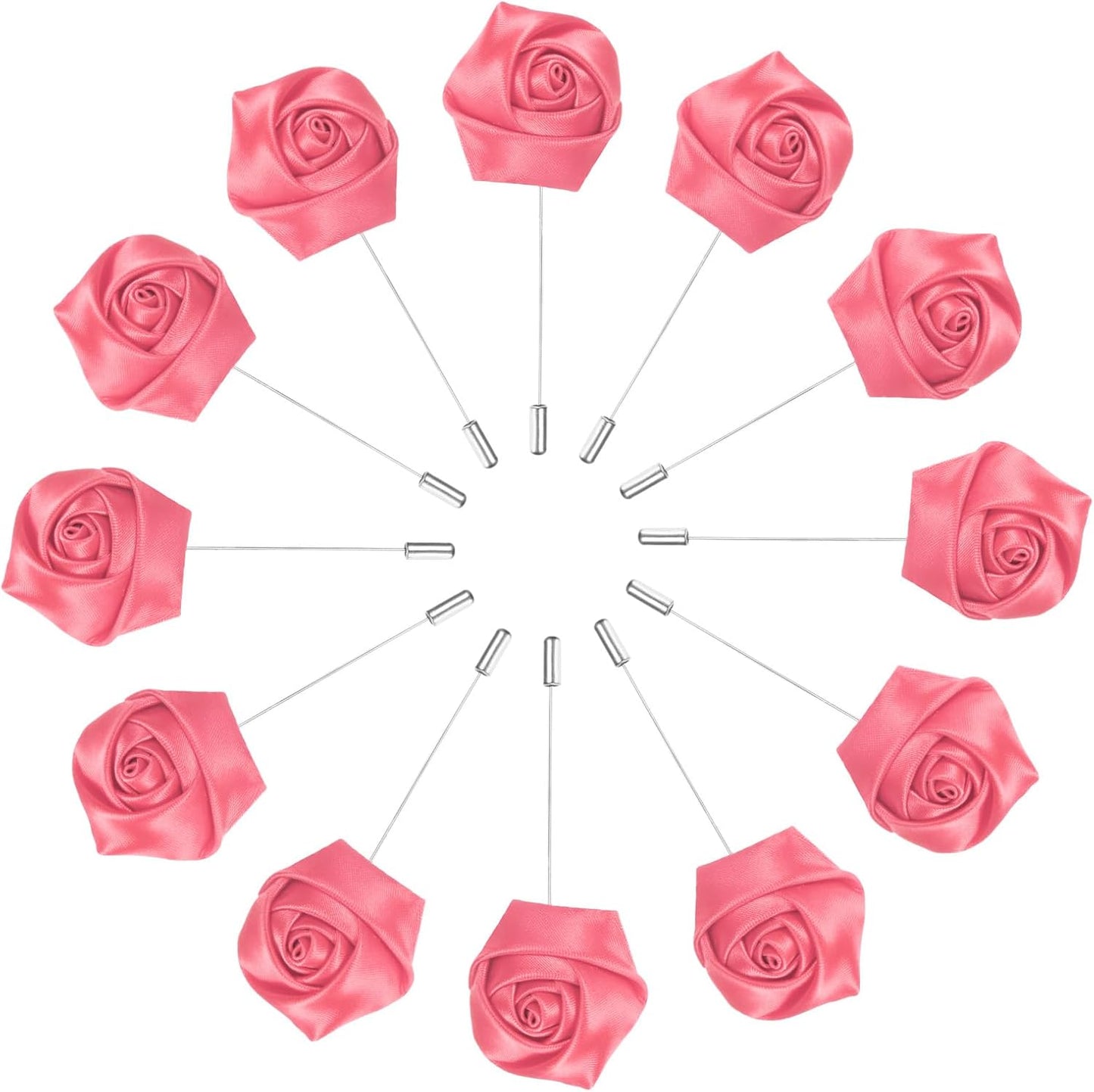 M METERXITY 12-Pack Flower Lapel Pins for Men, Rose Boutonnieres Pin Groom Boutonnieres for Wedding/Dance/Party, Men Lapel Pins for Suits Satin Flower Corsage [Dark Pink]