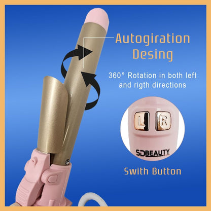 SdBeauty 1 Inch Automatic Rotating Curling Iron – Ceramic Barrel, Adjustable Heat, Pink & Gold – Creates Smooth, Long-Lasting Waves Without Pulling or Tangling
