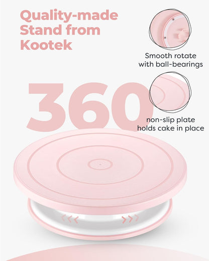Kootek Cake Decorating Kit Baking Supplies Set Cake Turntable with 2 Frosting Straight Angled Spatula 3 Icing Smoother Scrapers Baking Accessories Tools for Beginners and Pros Mother's Day, Light Pink