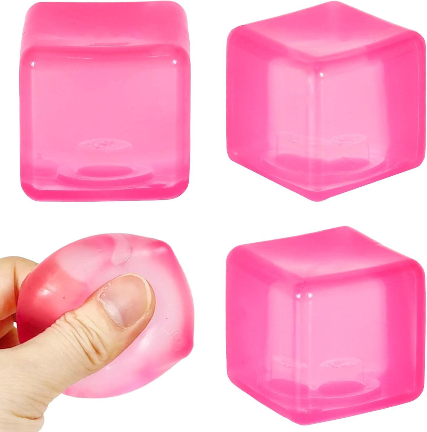 Ice Cube Stress Ball, Medium Cube 5cm(1.98") Fidget Toys, Pink Ice Cube Squishy Cube for Anxiety Relief Stress Reliever, Stress Relief Toys for Adults Kids Children Teens