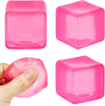 Ice Cube Stress Ball, Medium Cube 5cm(1.98") Fidget Toys, Pink Ice Cube Squishy Cube for Anxiety Relief Stress Reliever, Stress Relief Toys for Adults Kids Children Teens