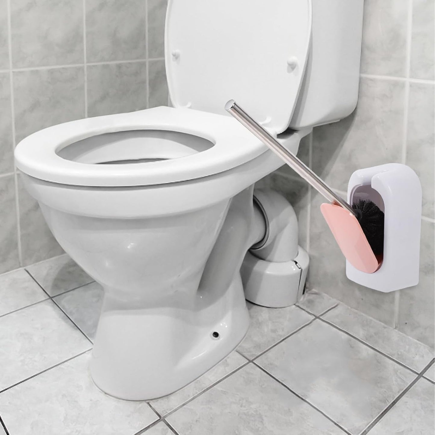 MAGICLULU Wall-Mounted Heavy Duty Toilet Brush with Holder Long Handle Plastic Toilet Brush for Deep Bathroom Cleaning Soft Bristle in Nordic Pink