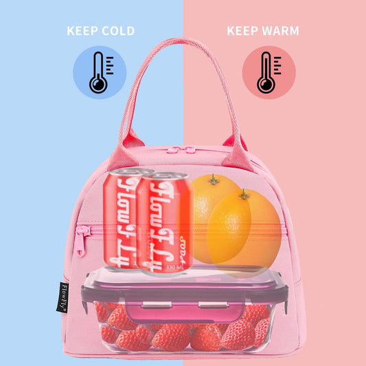 FlowFly Lunch Bag for Women Insulated Lunch Box Corduroy Lunch Tote Cooler for Travel Work Picnic, Pink