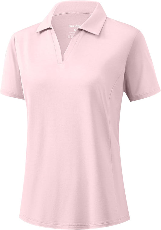 G Gradual Polo Shirts for Women Short Sleeve Golf Shirts V Neck Collared Top Cooling Lightweight UPF 50+ Tennis Work Dry Fit