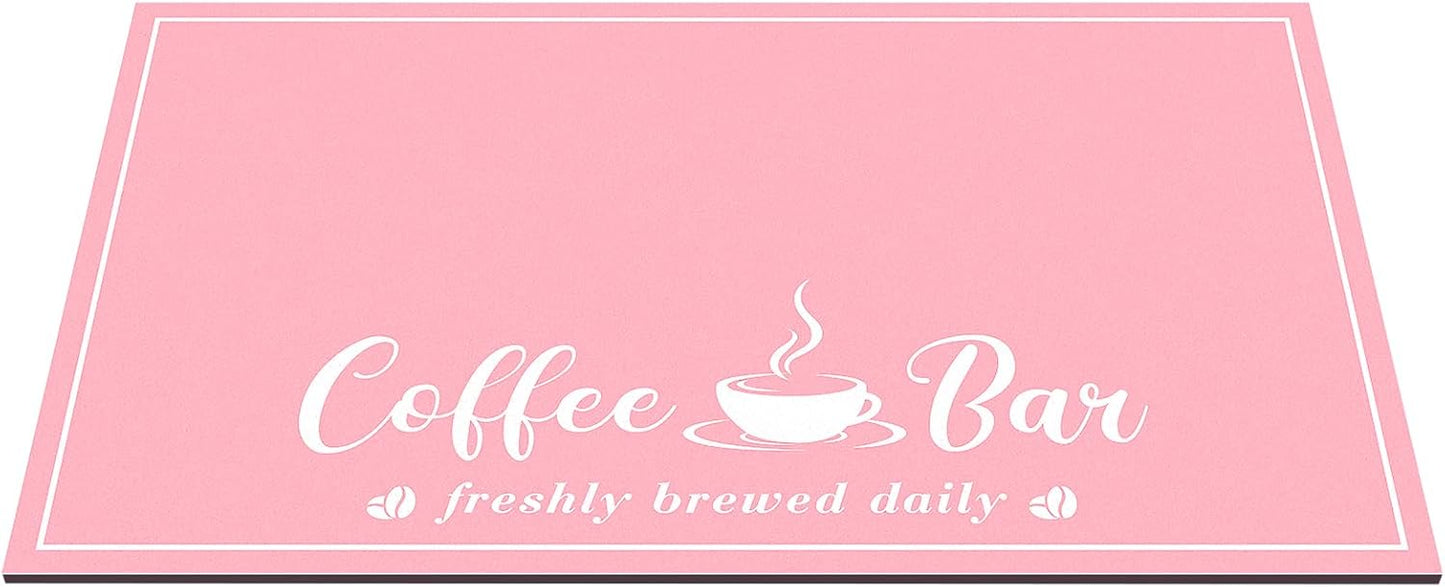 CooRug Absorbent Coffee Mat, Fashion Dish Drying Mat for Kitchen Counter Coffee Bar Accessories Espresso Machine Dish Rack 17" x 32" Pink