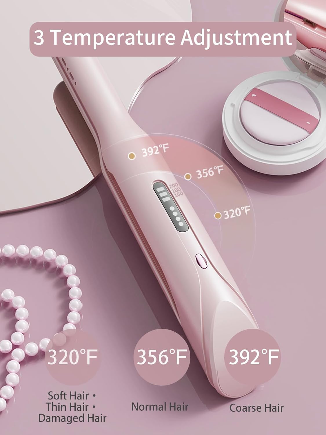 Cordless Hair Straightener and Curler 2 in 1,mini Hair Straightener 3 Temperature 60s Heat Up,Travel Flat Iron Portable,Anion Ionic for Frizz-Free Smooth Hair mini Flat Iron,Pink