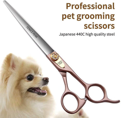 8'' Dog Straight Scissors for Grooming 440C Stainless Steel Rose Gold Professional Pet Trimming Scissors Sharp Blades Cutting for Dogs and Cats Shears