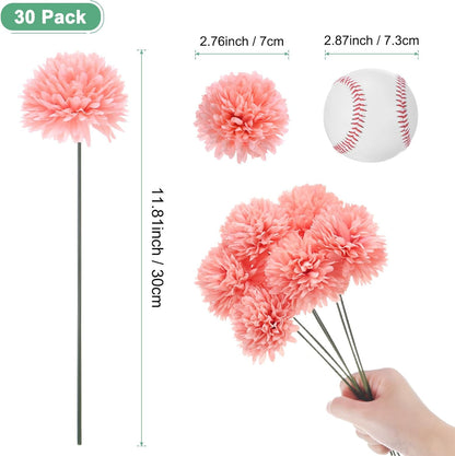 M METERXITY 30-Pack Artificial Chrysanthemum Ball Flowers,11 Inch Faux Chrysanthemum Silk Bouquets Real Touch Faux Flowers for Home/Wedding/Christmas/Party[Peach Pink]