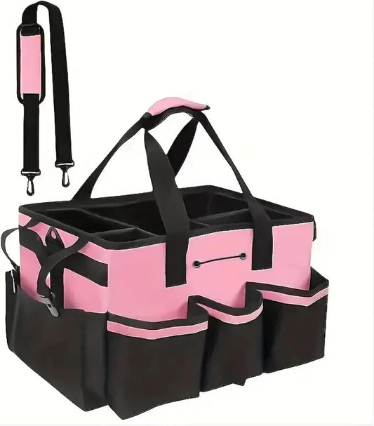 Portable Multi Cleaning Tool Bag Caddy Organizer With Waterproof Pocket Mesh Pockets Trash Holder For Home Car Supplies Storage(Pink)