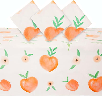Sparkle and Bash Peach Theme Tablecloth - 54 x 108 Inch, 3-Pack Plastic Tablecovers - Disposable Covers for Peach Baby Shower & Birthday Party Decor