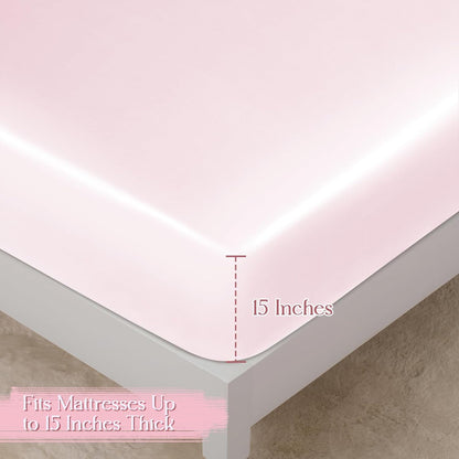 Homiest 2-Pieces Ruffle Pillow Case & Satin Fitted Sheet Set, Blush Pink Twin Satin Sheets with Ruffled Pillow Shams, 15 Inch Deep Pocket, Cute & Coquette Silk-Like Bed Set for Decorating Bedroom