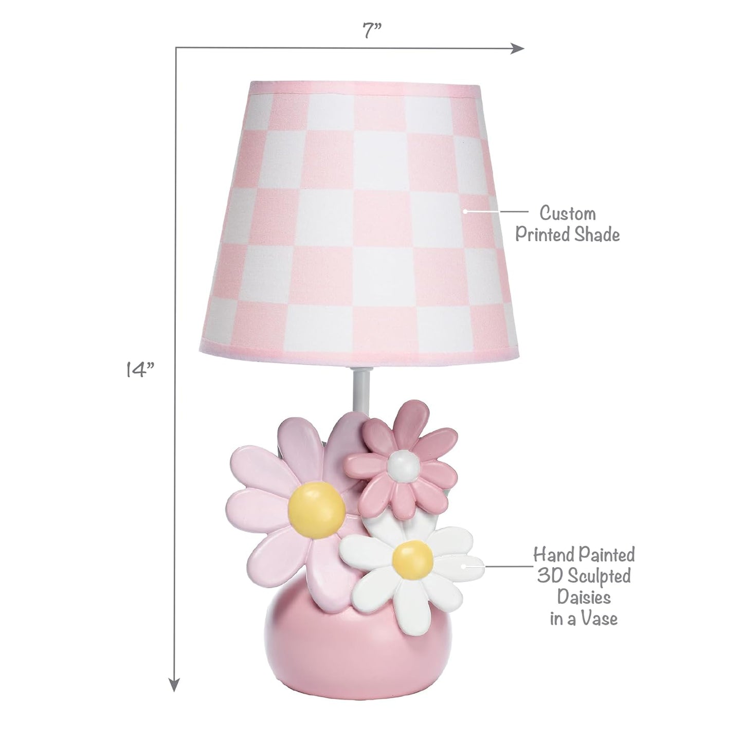 Lambs & Ivy Daisy Dreams Hand-Painted Pink Floral Lamp w/Shade and LED Bulb