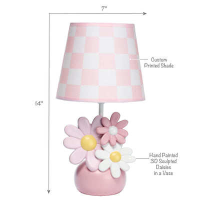 Lambs & Ivy Daisy Dreams Hand-Painted Pink Floral Lamp w/Shade and LED Bulb