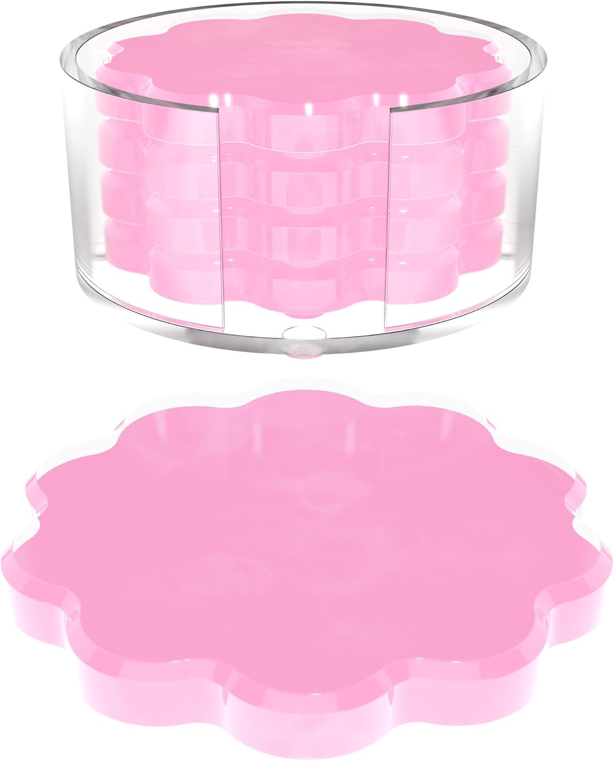 GRAHAM DESIGN Scalloped Acrylic Drink Coaster Set 4‑Pack with Holder – Pink Minimalist Beverage Coasters, Non‑Slip Table Protector, Modern Housewarming Gift