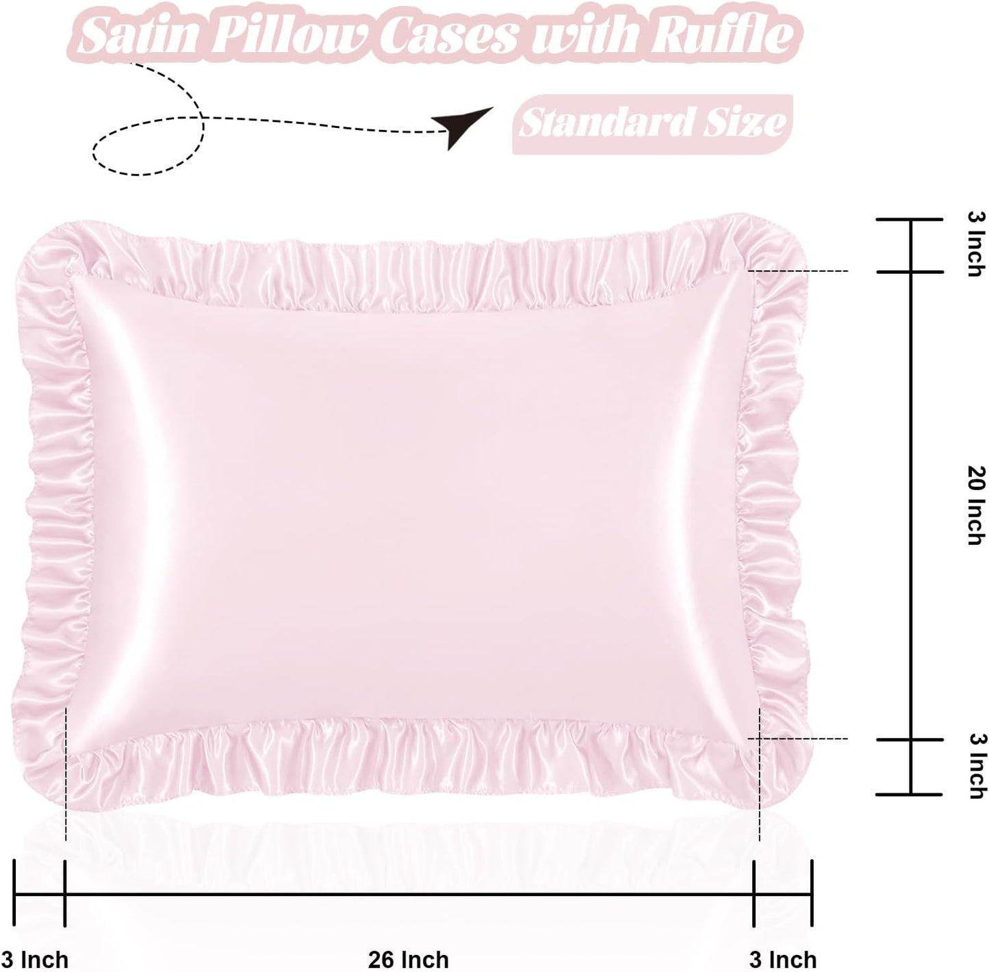 Homiest Ruffle Satin Pillowcase for Hair and Skin, Standard Size Satin Pillow Covers Silky Pillow Cases Set of 2, Satin Ruffled Pillowcase with Envelope Closure, Anti Wrinkle Pillow Shams (Blush Pink)