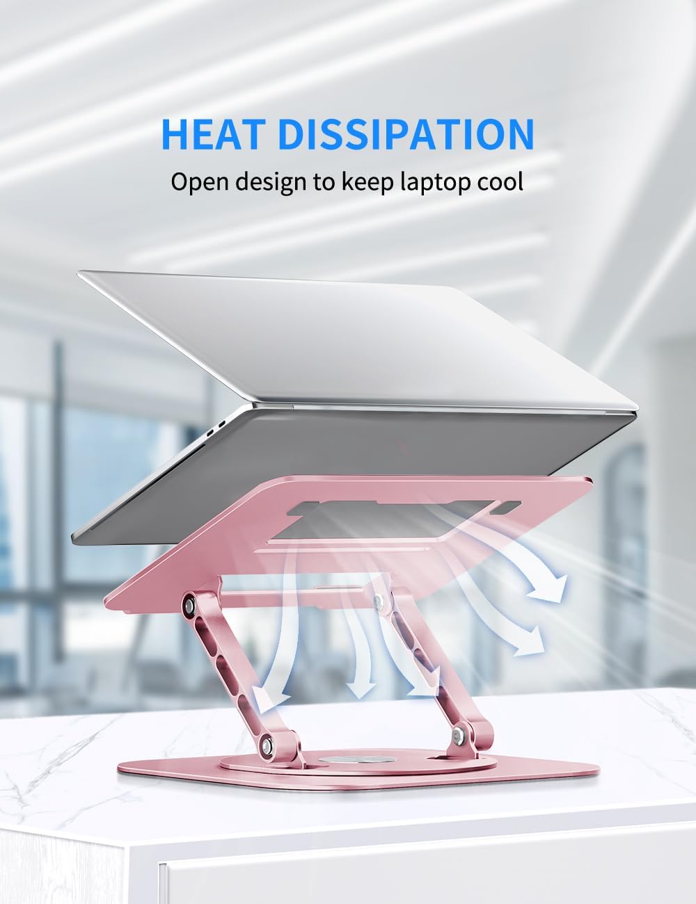 AOEVI Adjustable Laptop Stand with 360 Rotating Base, Computer Stand for Laptop Ergonimic Foldable Laptop Riser for Desk Compatible with MacBook Pro/Air Notebook up to 16 Inches,Pink