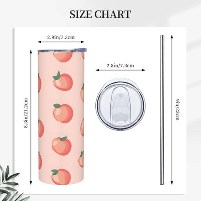 20oz Stainless Steel Tumbler with Lid & Straw, Pink Peach Pattern Insulated Coffee Travel Mug for Men Women, Straight Tumbler Cup for Hot & Cold, Reusable Tumbler for Home Office Car