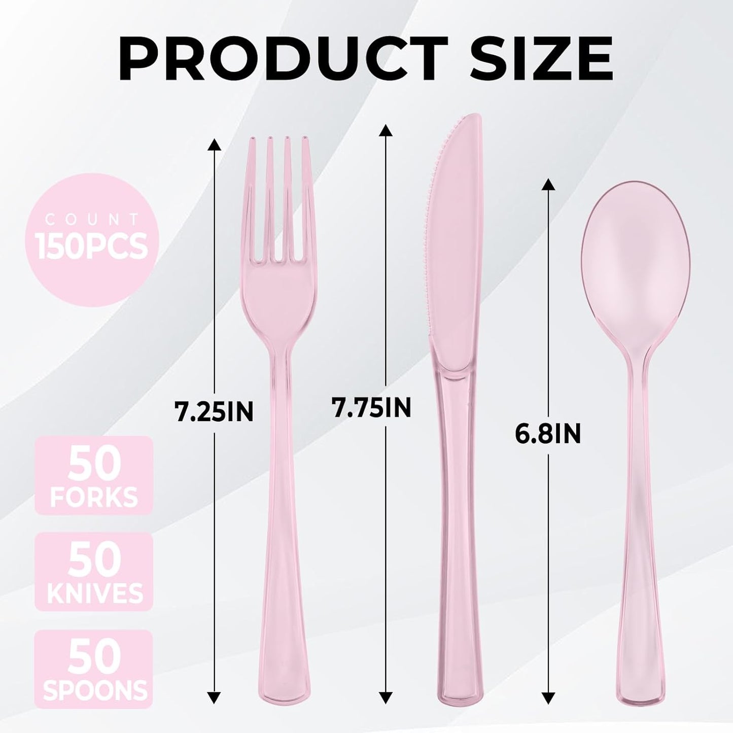 75 PCS Plastic Silverware Disposable Silverware Heavy Duty Utensil Sets 25 Of Each Forks Knives & Spoons Disposable Cutlery Set For Easter,Birthday,Baby Shower,Garden Party,Wedding(75,Pink)