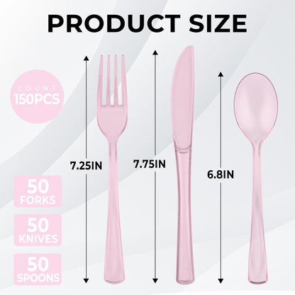 75 PCS Plastic Silverware Disposable Silverware Heavy Duty Utensil Sets 25 Of Each Forks Knives & Spoons Disposable Cutlery Set For Easter,Birthday,Baby Shower,Garden Party,Wedding(75,Pink)