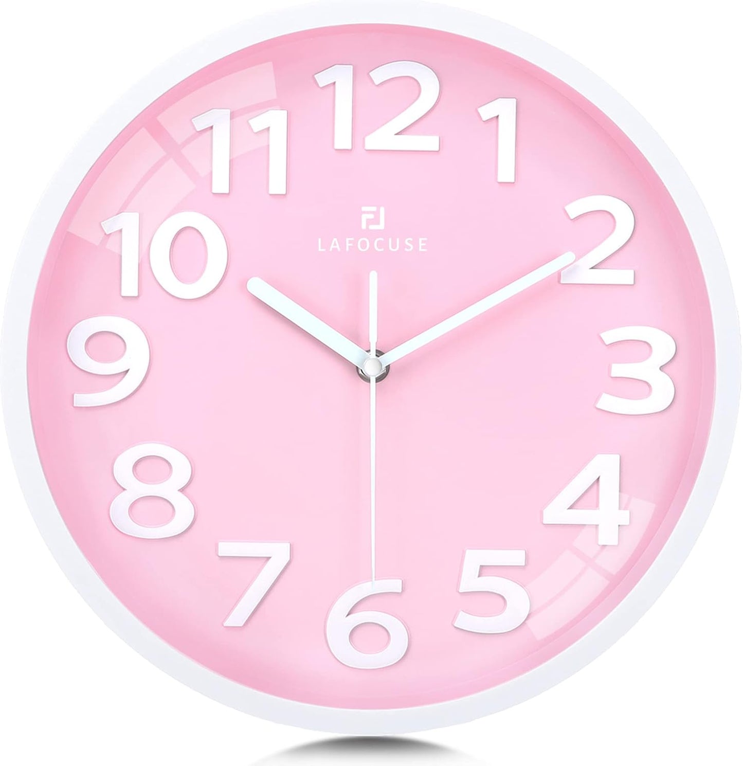 Lafocuse 12 Inch Silent 3D Numbers Pink Wall Clock Girls Bedroom, Battery Operated Pink Clock Wall for Living Room Decor