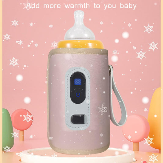 Hilitand USB Baby Bottle Warmer with LCD Screen, Precise Heating,Temperature, Portable Milk Bottle Heater for Travel, Car, Plane (Pink)