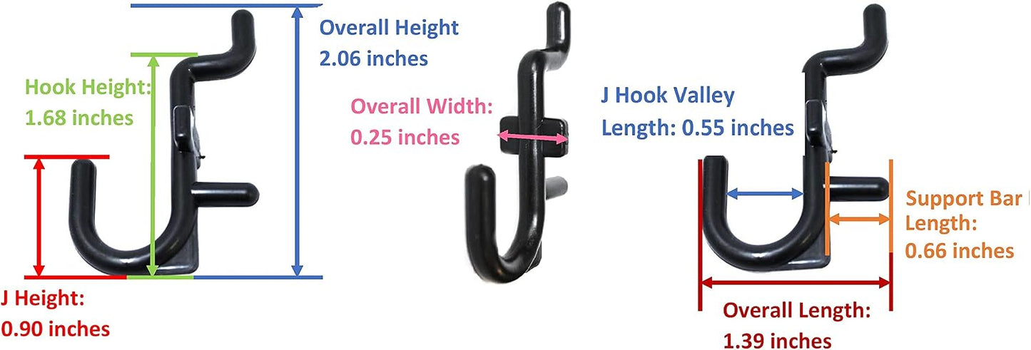 JSP Manufacturing Pegboard Hooks Non-Locking Plastic J Style Hook | Garage Tool Storage Craft Hooks Pegboard Accessories (200, Pink)