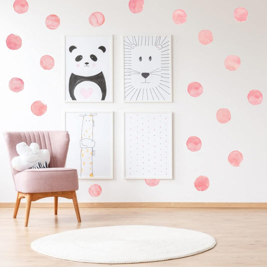 Polka Dot Decals (48 Decals), Watercolor Polka Dots Wall decals Sticker for Nursery Kids Bedroom Classroom Decor or girls room wall decals, kids wall decals, colorful wall stickers baby room decor (Pink)