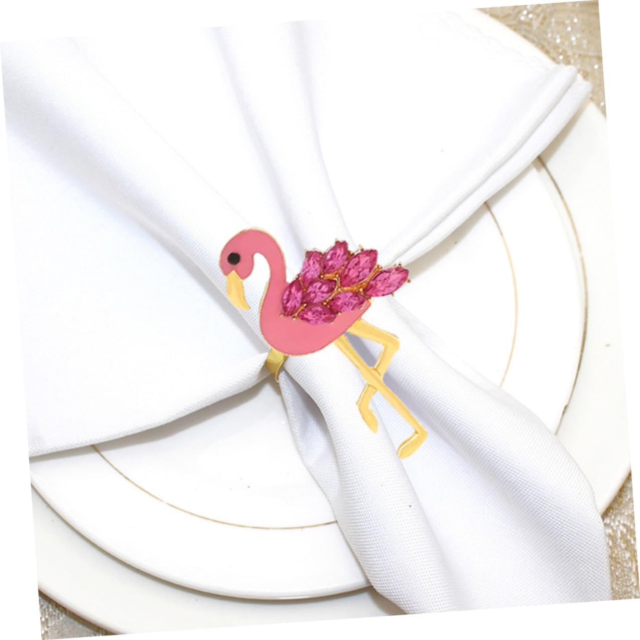 NUOBESTY 4pcs Pink Flamingo Napkin Rings Metal Decorative Animal Napkin Holders for Wedding Party Dining Table Accessories