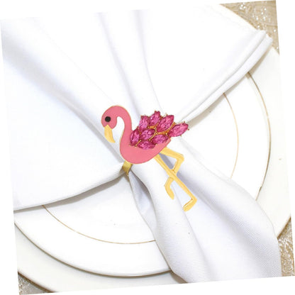 NUOBESTY 4pcs Pink Flamingo Napkin Rings Metal Decorative Animal Napkin Holders for Wedding Party Dining Table Accessories