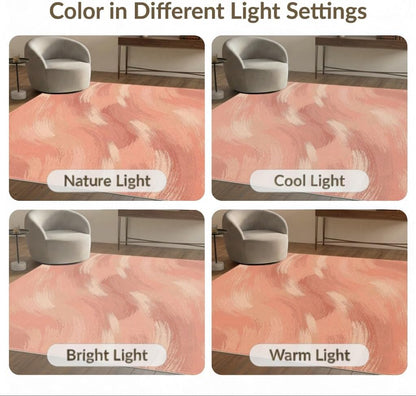 4'x6' Washable Flatwoven Rug, Peach Modern Abstract Easy Care Throw Carpet Stain Resistant Low Profile Floor Covering for Dorm Room, Small Living Room, Apartment | Ref:2117060