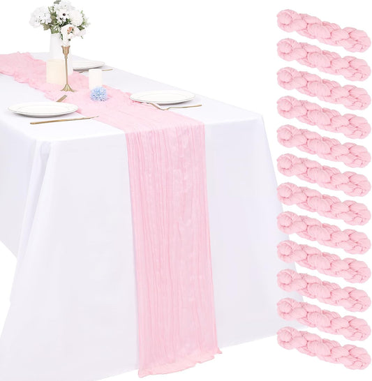 YMHPRIDE 12 Pack Light Pink Cheesecloth Table Runner 17 x 108 inch Table Runner Long Boho Cheese Cloth Gauze Semi Sheer Cheese Cloth Table Runners for Wedding Party Birthday Baby Shower