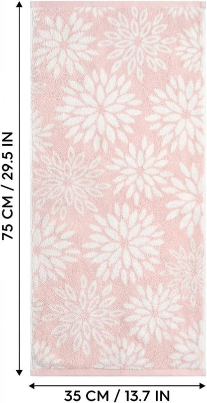 Artoid Mode 2 Pcs Beige Pink Dahlia Floral Jacquard Hand Towels for Bathroom, 100% Cotton Soft Absorbent Bathroom Decor Towels, 13.7 x 29.5 Inch