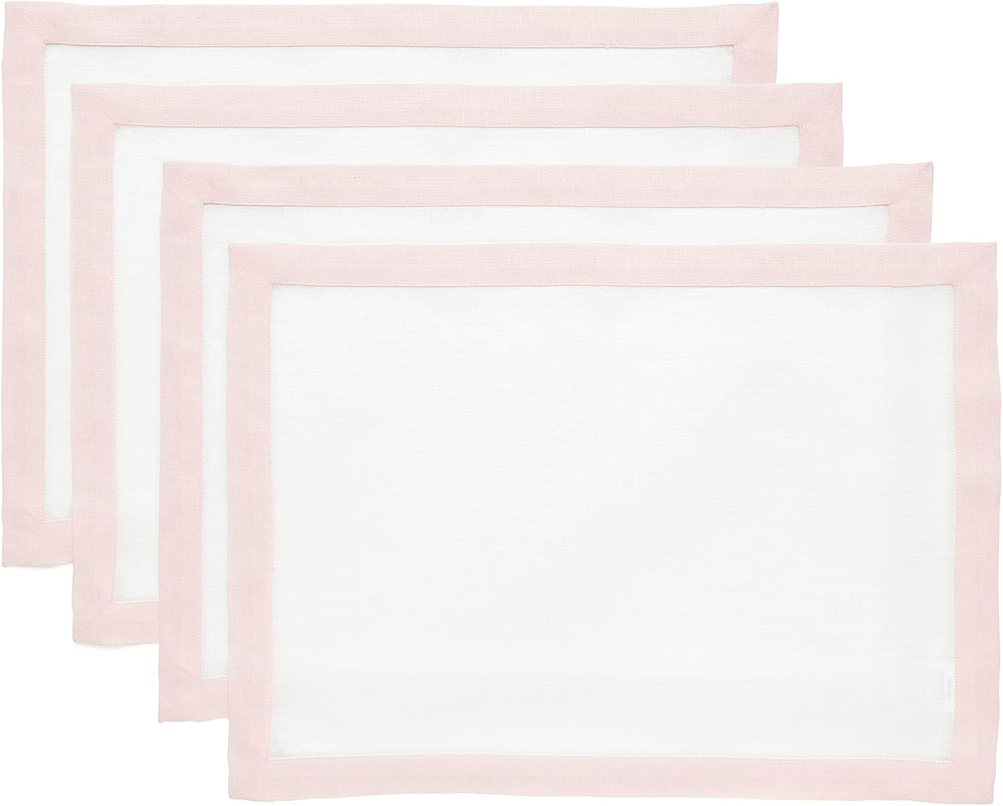 Solino Home Linen Placemats Set of 4 - Blush Pink and White Placemats 14 x 19 Inch - 100% Pure Linen Table Place Mats for Summer - Classic, Handcrafted and Machine Washable