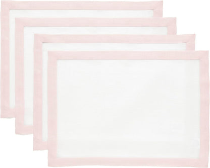 Solino Home Linen Placemats Set of 4 - Blush Pink and White Placemats 14 x 19 Inch - 100% Pure Linen Table Place Mats for Summer - Classic, Handcrafted and Machine Washable